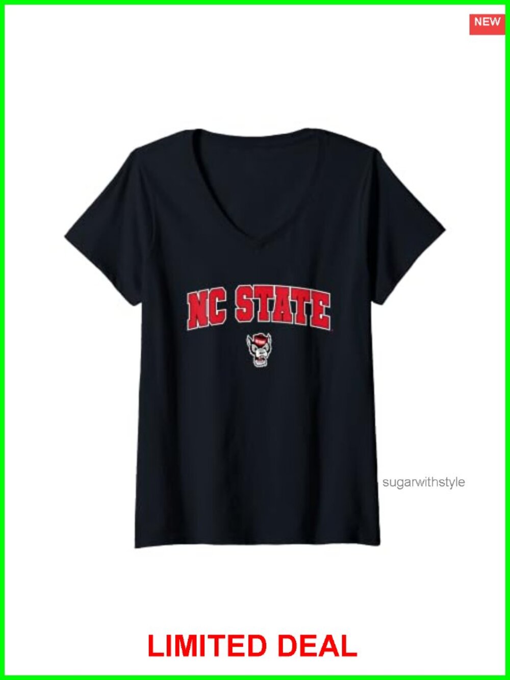 NC State Wolfpack Arch Logo V-Neck Short Sleeve T-Shirt NCAA Fan Tee